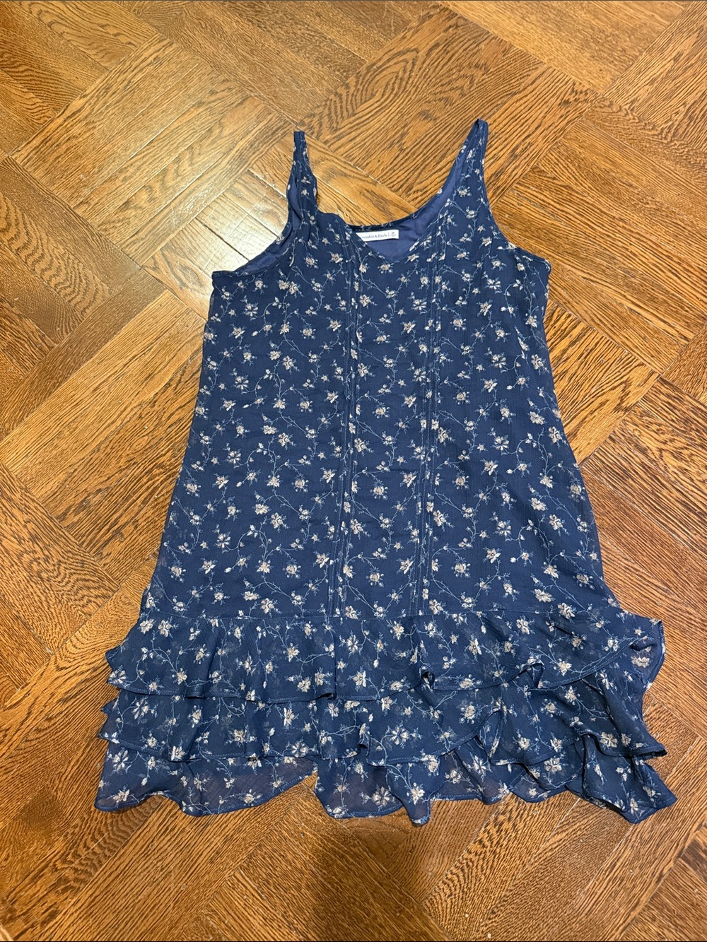 Abercrombie & Fitch Navy Floral Ruffle-Hem Dress